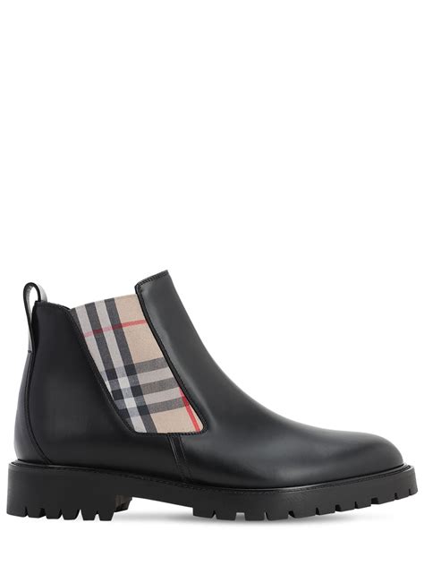 burberry black coated canvas chelsea boots|Check Panel Leather Chelsea Boots in Black.